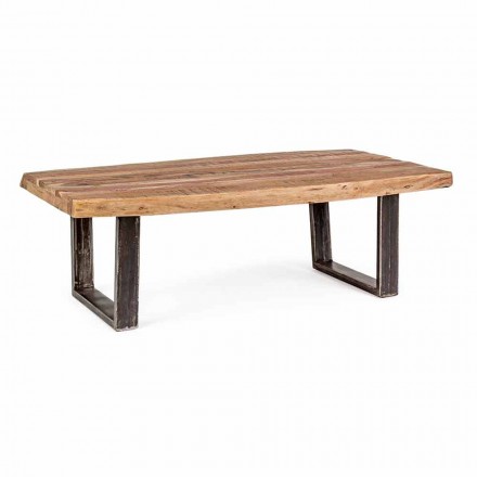 Table basse moderne en bois d'acacia et acier Homemotion - Verdicchio Viadurini