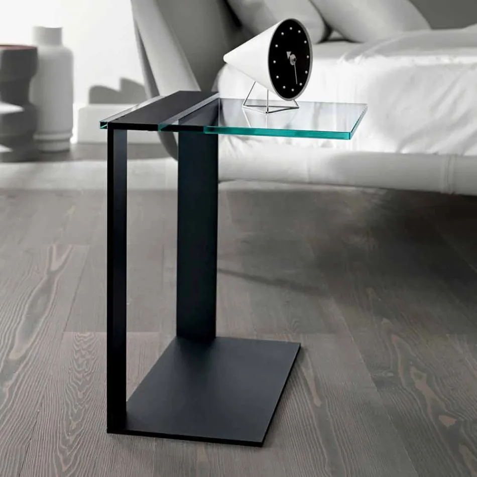 Table Basse Moderne en Métal et Verre Fumé ou Transparent Fabriquée en Italie - Teilor Viadurini