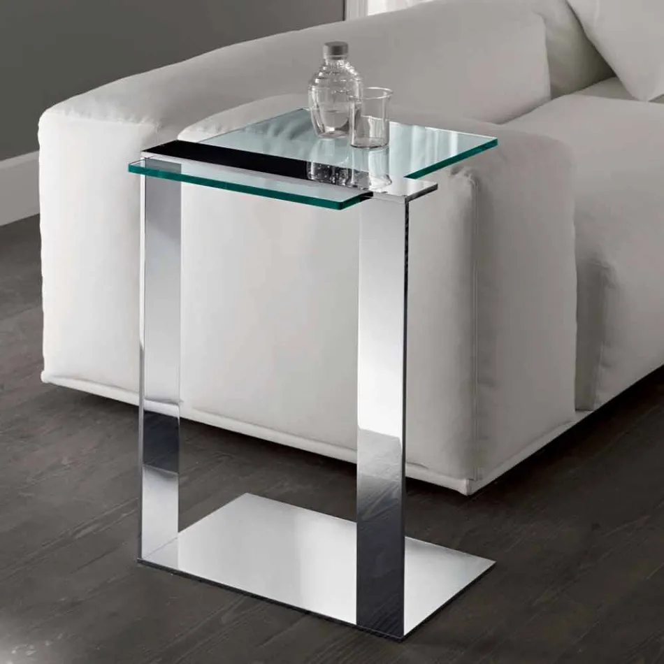 Table Basse Moderne en Métal et Verre Fumé ou Transparent Fabriquée en Italie - Teilor Viadurini