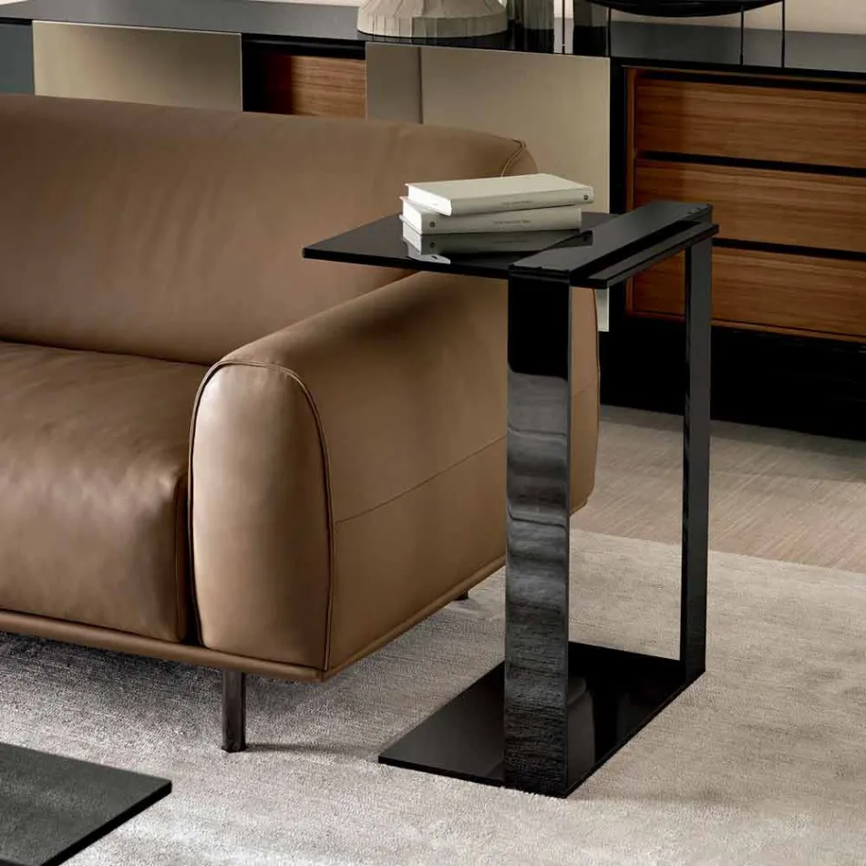 Table Basse Moderne en Métal et Verre Fumé ou Transparent Fabriquée en Italie - Teilor Viadurini