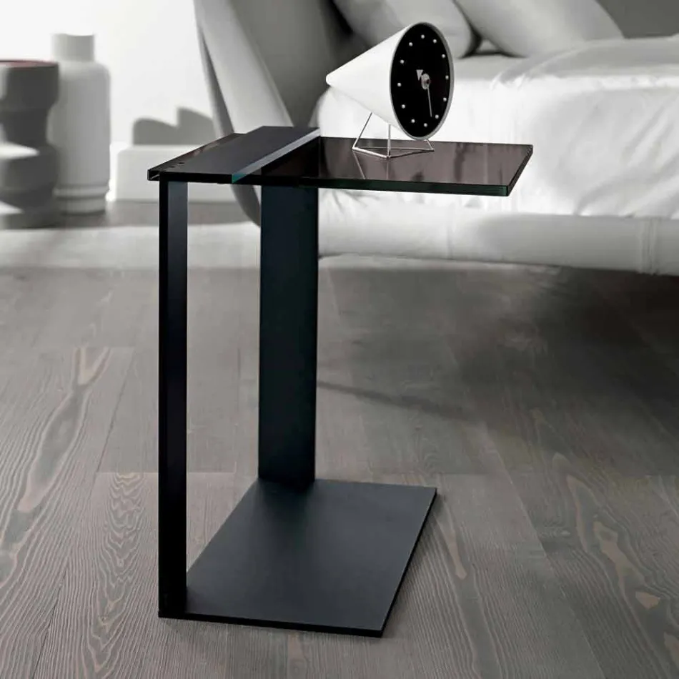 Table Basse Moderne en Métal et Verre Fumé ou Transparent Fabriquée en Italie - Teilor Viadurini