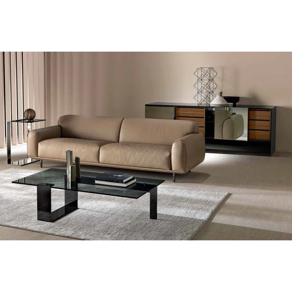 Table basse moderne avec plateau en verre fumé et base en métal Made in Italy - Scoby Viadurini