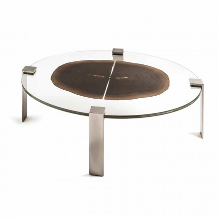 Table basse salon ovale avec plancher en verre et en bois Buck 1 Viadurini