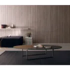 Table basse ovale en métal et plateau en bois bicolore - Comacchio Viadurini