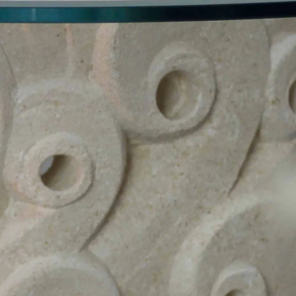 Table basse ovale en pierre vivante et cristal, Lindos design moderne Viadurini