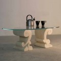 Table basse ovale en pierre naturelle de Vicenza et cristal Aracne-S