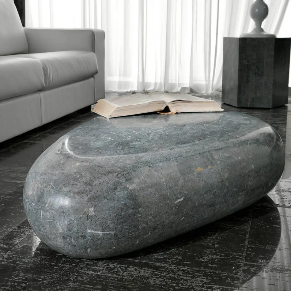 Table Basse Ovale en Pierre Fossile Moderne - Avenue Viadurini