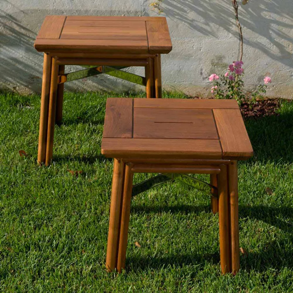 Table basse d'extérieur en bois naturel ou noir, 2 tailles - Suzana Viadurini