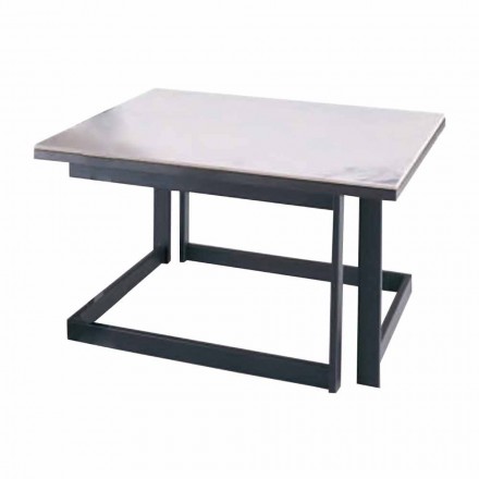 Table basse carrée en grès avec base en métal Made in Italy - Albert Viadurini