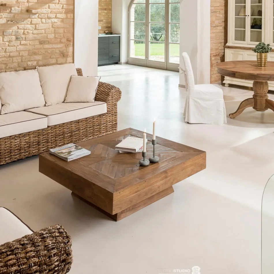 Table Basse Carrée en Bois Tropical Recyclé - Slide Viadurini