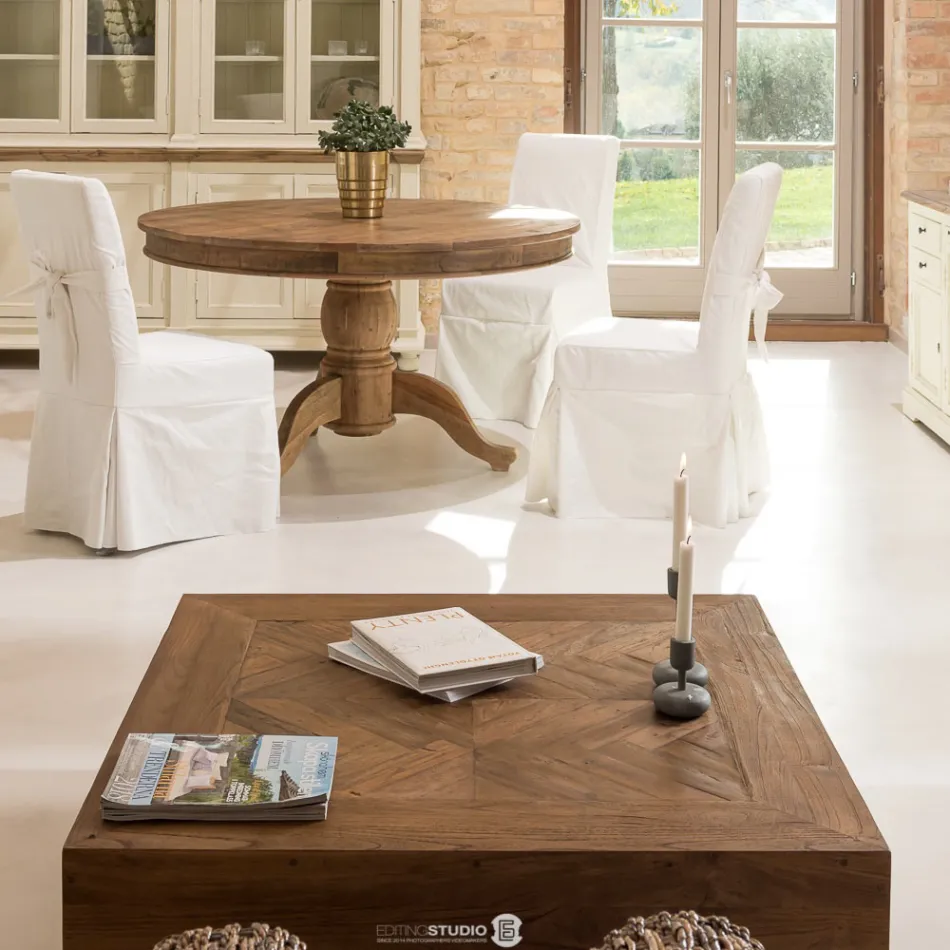 Table Basse Carrée en Bois Tropical Recyclé - Slide Viadurini