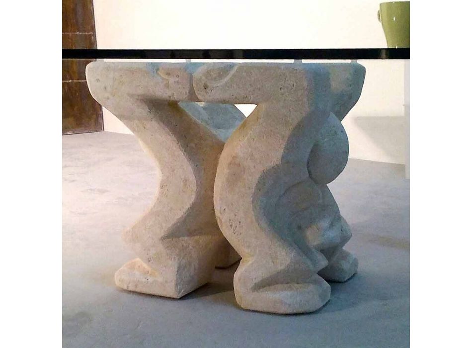 Table basse carrée en pierre et le verre salon du design Medusa-S Viadurini