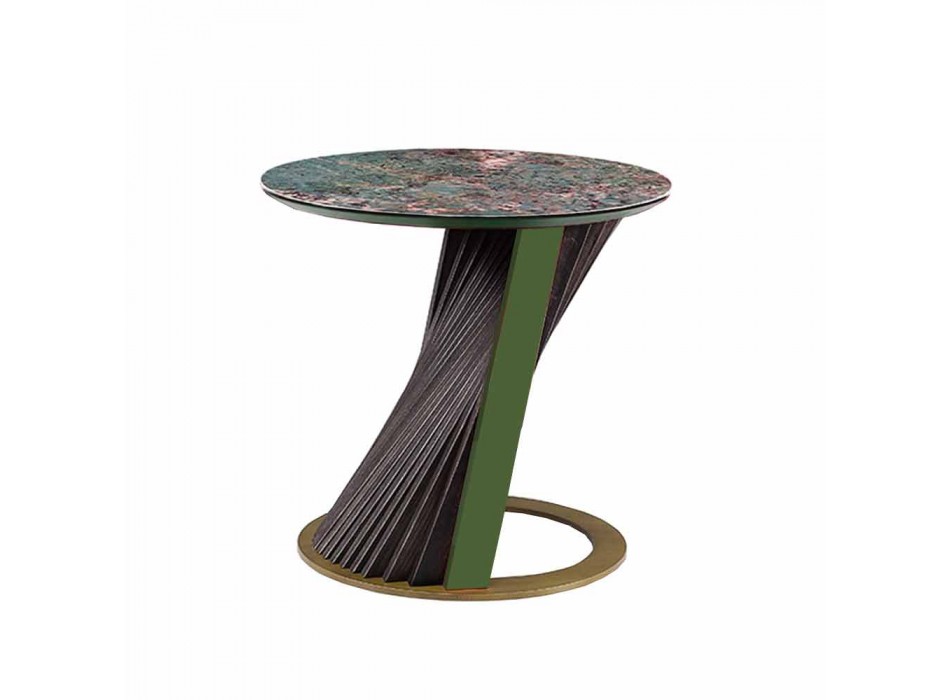 Table basse design ronde en grès et frêne Made in Italy - Bering Viadurini