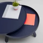 Table basse design ronde en bois massif et métal - Salerno Viadurini