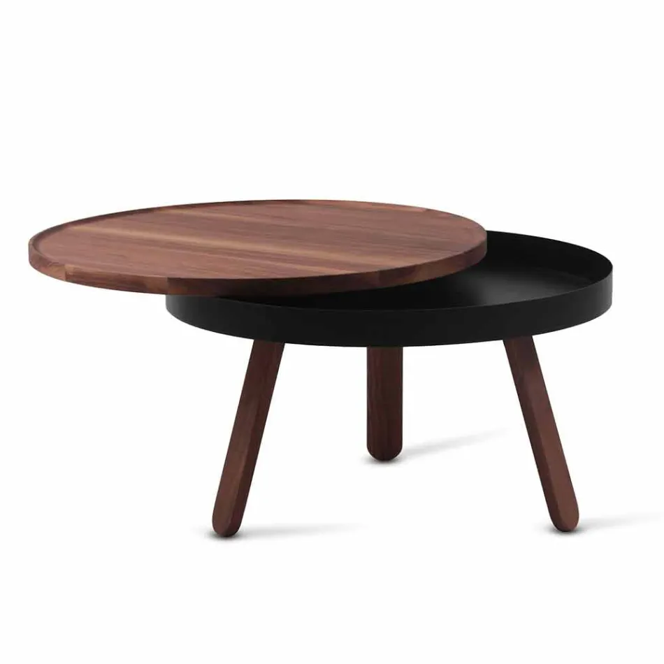 Table basse design ronde en bois massif et métal - Salerno Viadurini