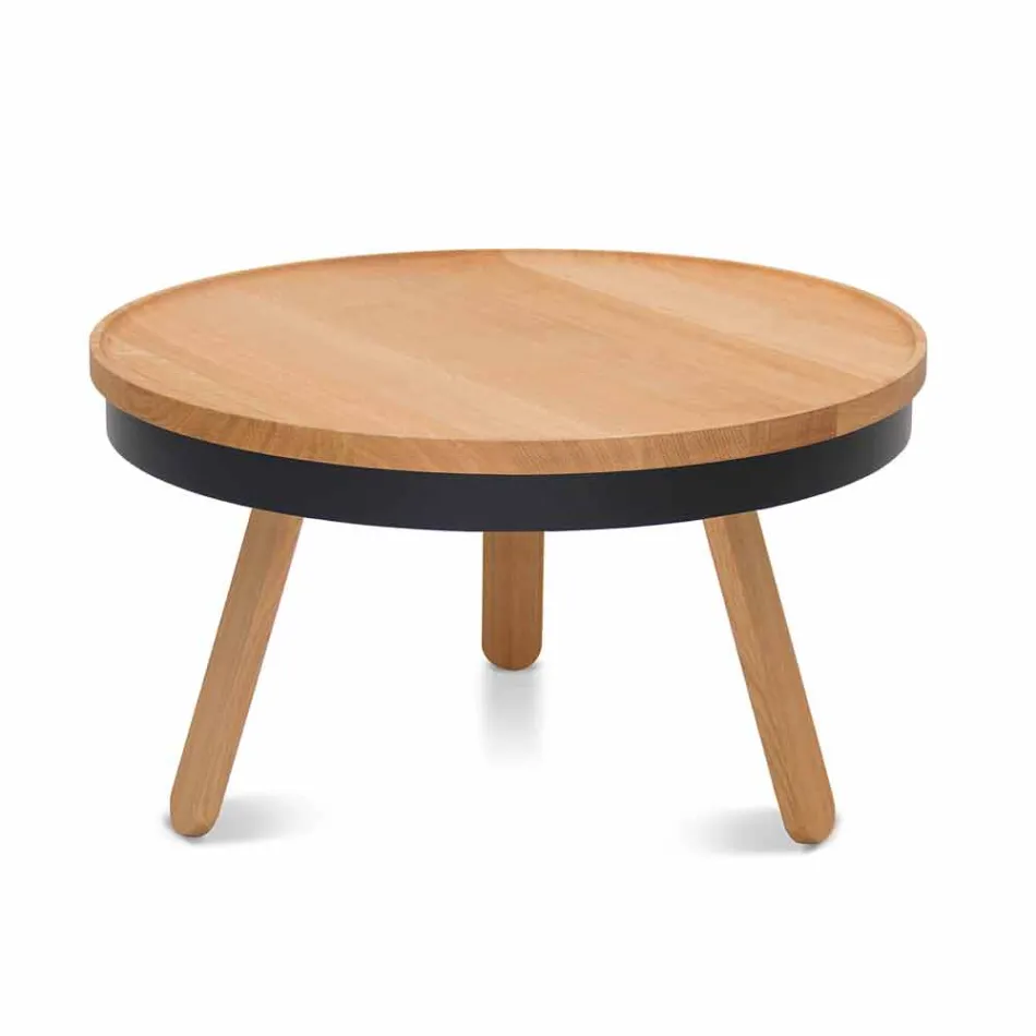 Table basse design ronde en bois massif et métal - Salerno Viadurini