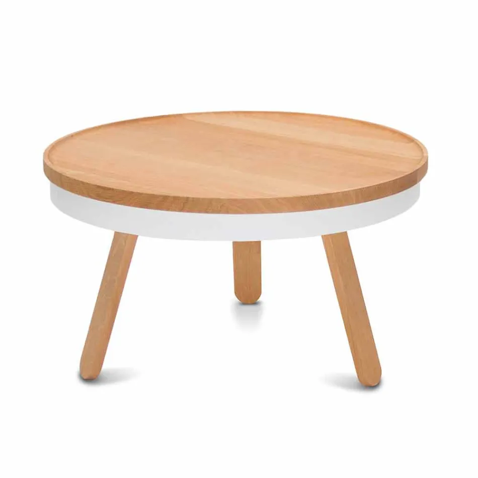 Table basse design ronde en bois massif et métal - Salerno Viadurini