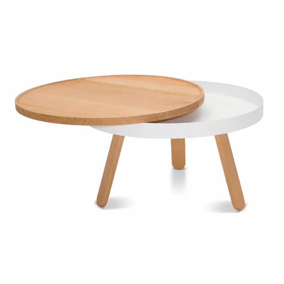 Table basse design ronde en bois massif et métal - Salerno Viadurini