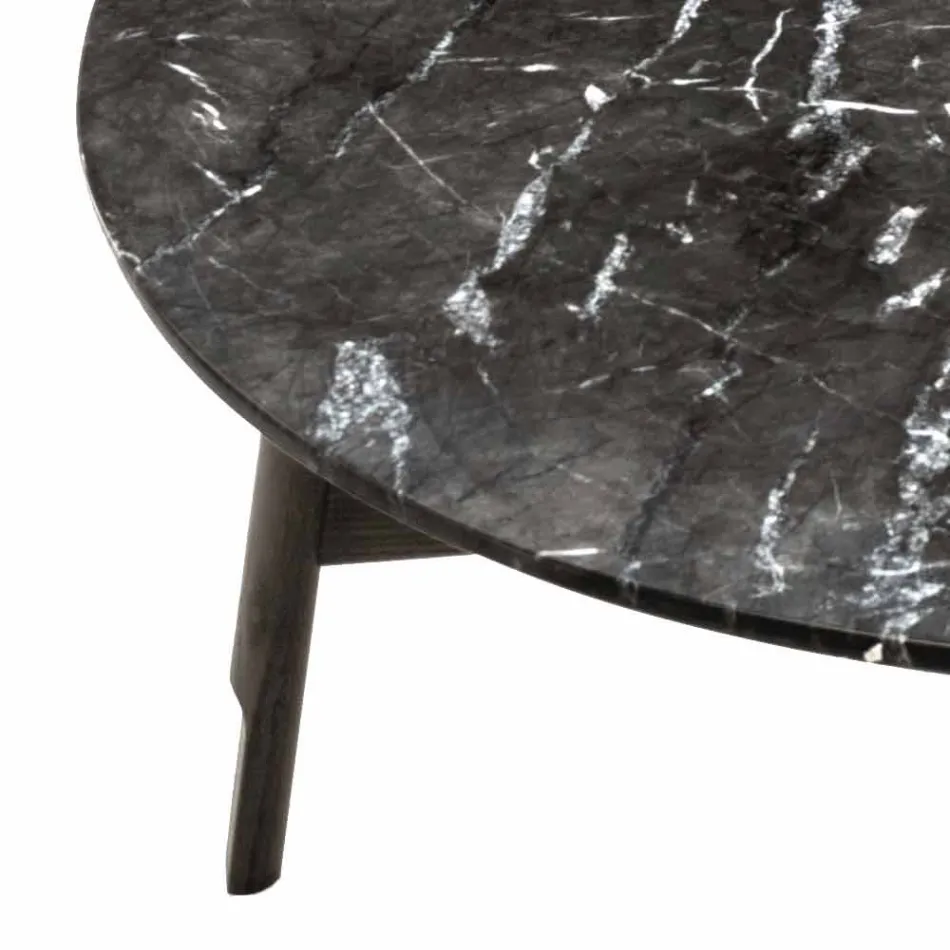 Table basse ronde en marbre et bois de hêtre Made in Italy - Daniela Viadurini