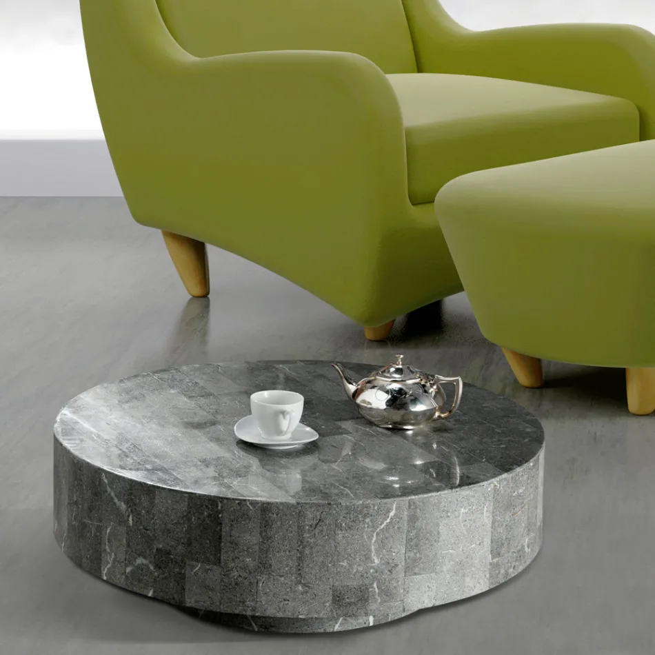 Table basse ronde moderne en pierre fossile - Vermont Viadurini