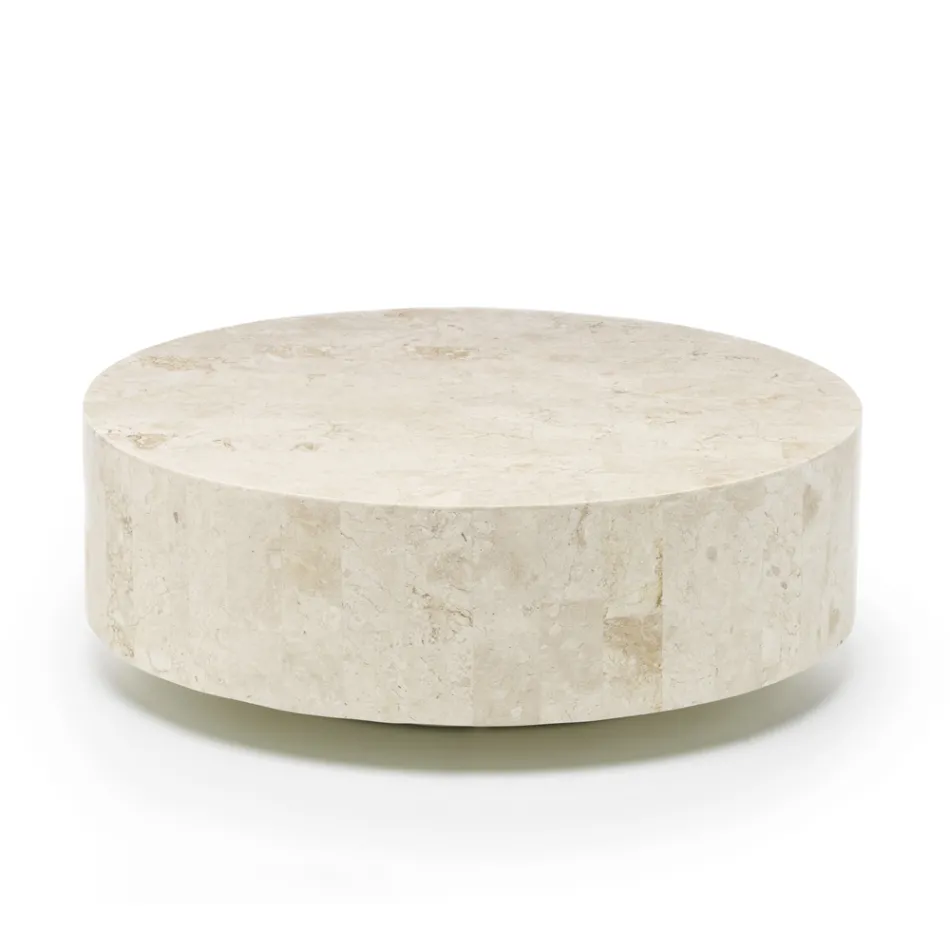Table basse ronde moderne en pierre fossile - Vermont Viadurini