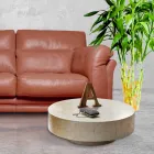 Table basse ronde moderne en pierre fossile - Vermont Viadurini