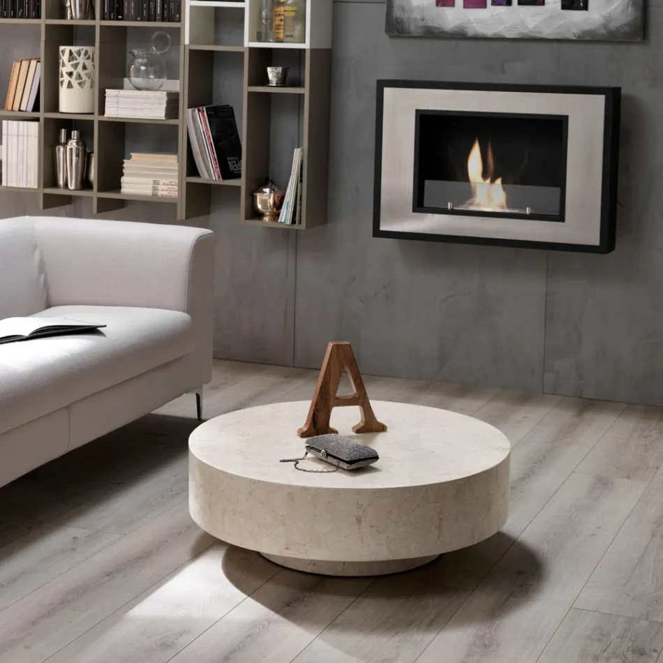 Table basse ronde moderne en pierre fossile - Vermont Viadurini