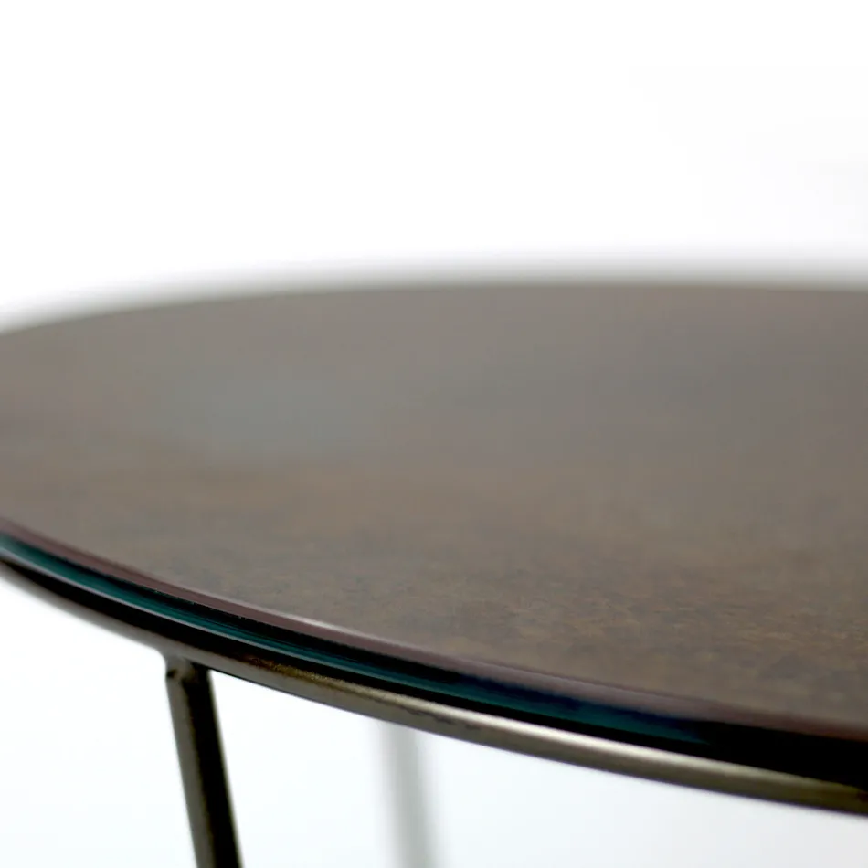 Table basse ronde en grès et acier Made in Italy - Paini Viadurini