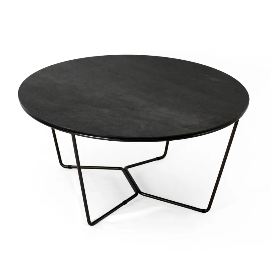 Table basse ronde en grès et acier Made in Italy - Paini Viadurini