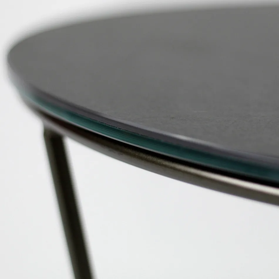 Table basse ronde en grès et acier Made in Italy - Paini Viadurini