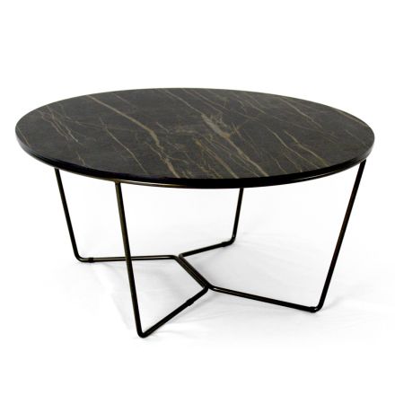 Table basse ronde en grès et acier Made in Italy - Paini Viadurini