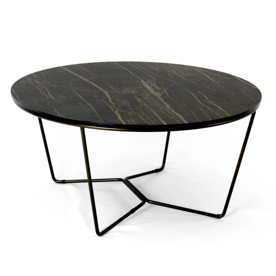 Table basse ronde en grès et acier Made in Italy - Paini Viadurini