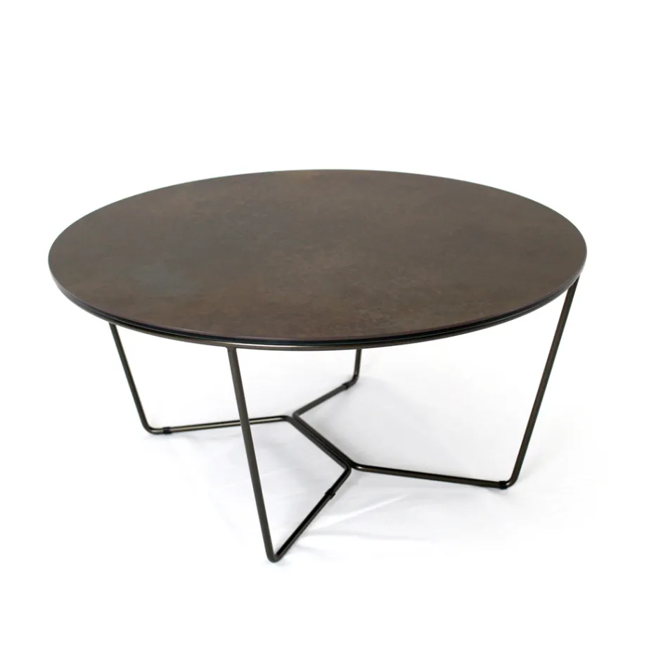Table basse ronde en grès et acier Made in Italy - Paini Viadurini