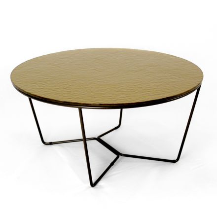 Table basse ronde en verre et acier Made in Italy - Paini Viadurini