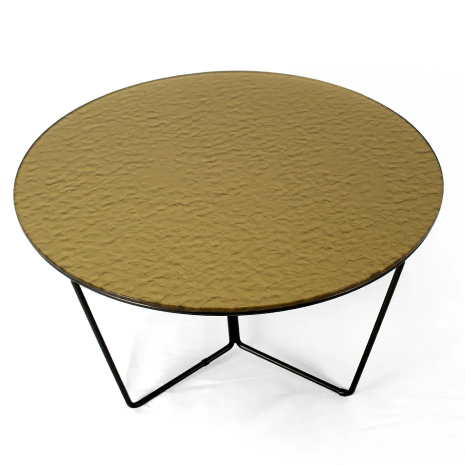 Table basse ronde en verre et acier Made in Italy - Paini Viadurini