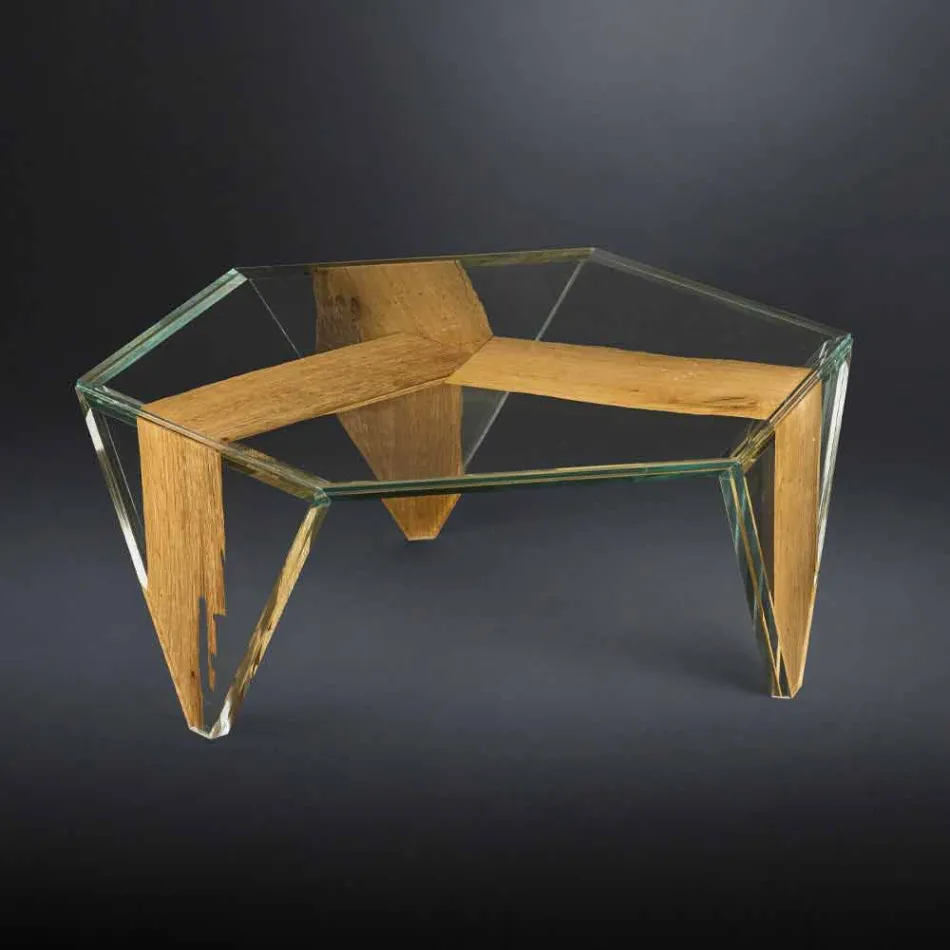 Table basse de forme en verre et bois Made in Italy - Mumbai Viadurini