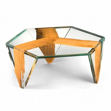 Table basse de forme en verre et bois Made in Italy - Mumbai Viadurini