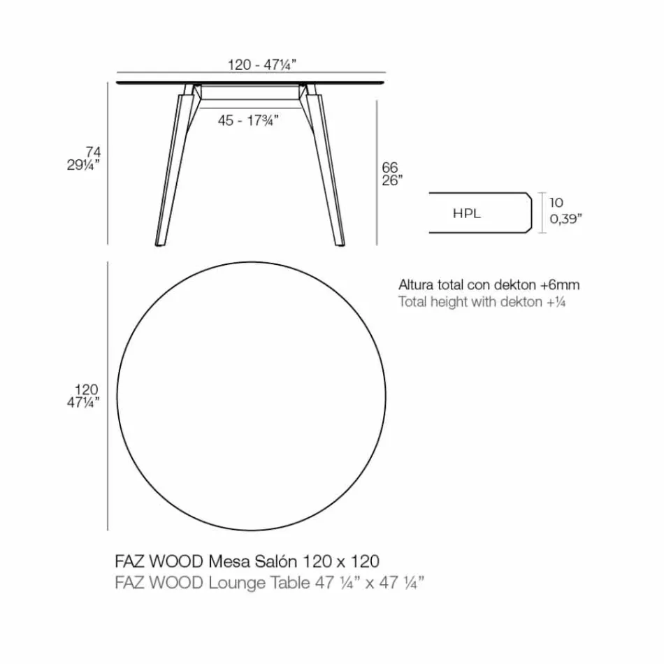 Table basse ronde en bois et plateau en Hpl en 2 tailles - Bois Faz - Vondom Viadurini