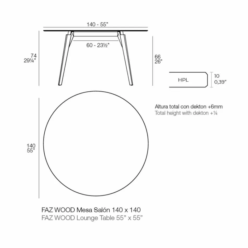 Table basse ronde en bois et plateau en Hpl en 2 tailles - Bois Faz - Vondom Viadurini