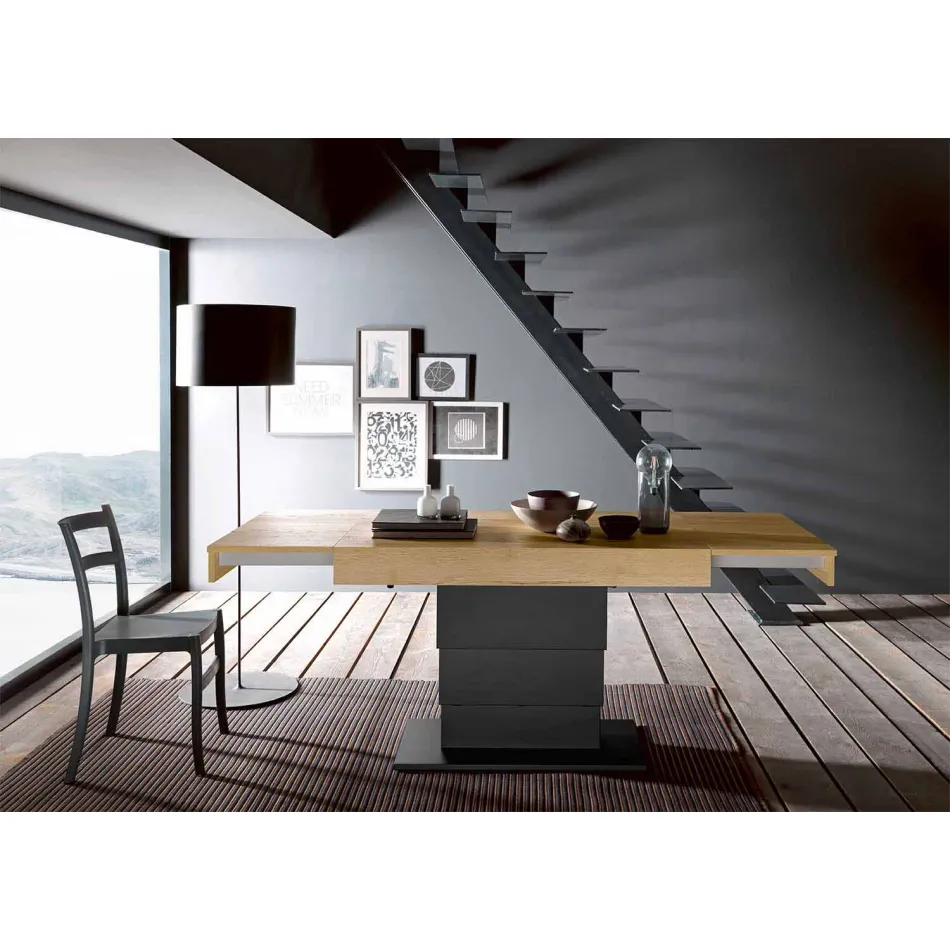 Table basse transformable en bois et acier fabriquée en Italie - Demetro Viadurini