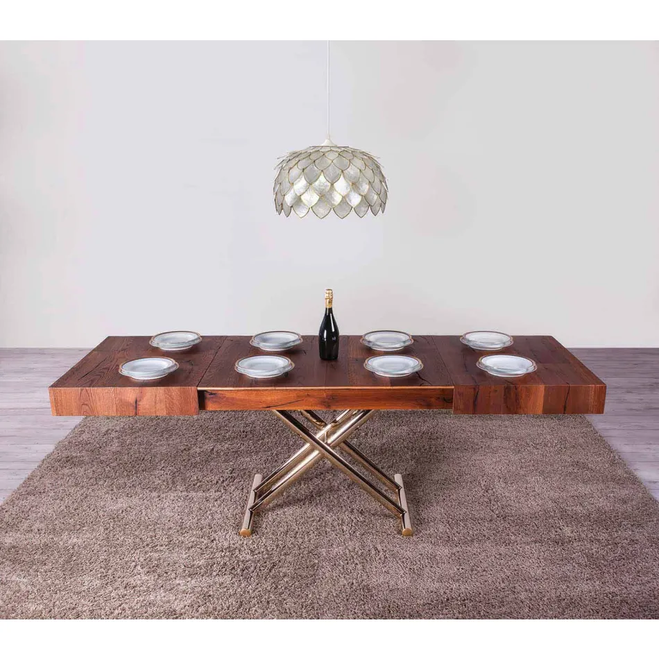 Table basse transformable en bois et métal fabriquée en Italie - Patroclus Viadurini