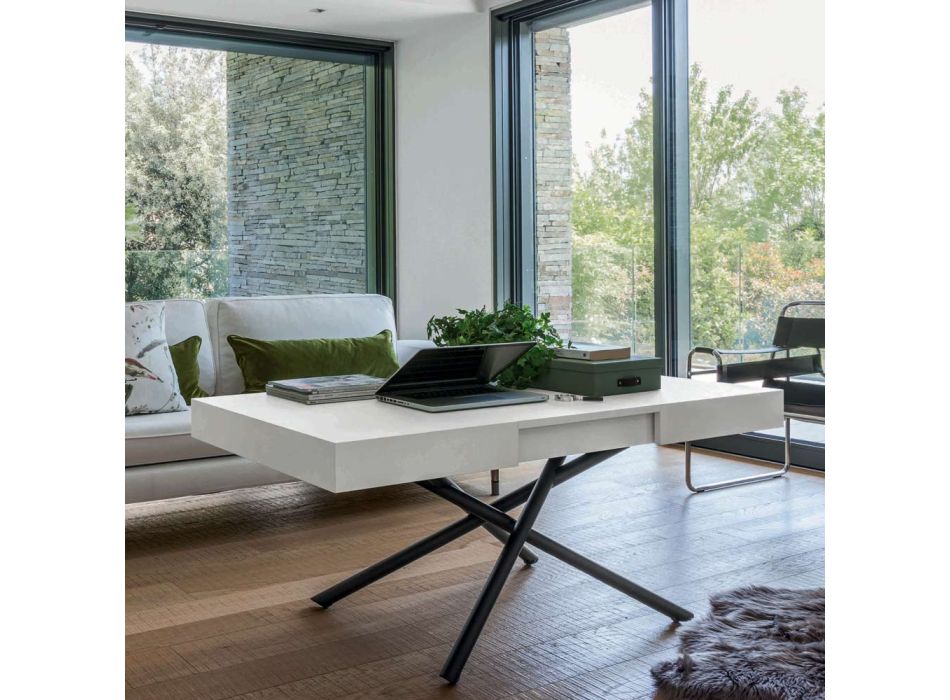 Table basse transformable en table à manger en bois et métal