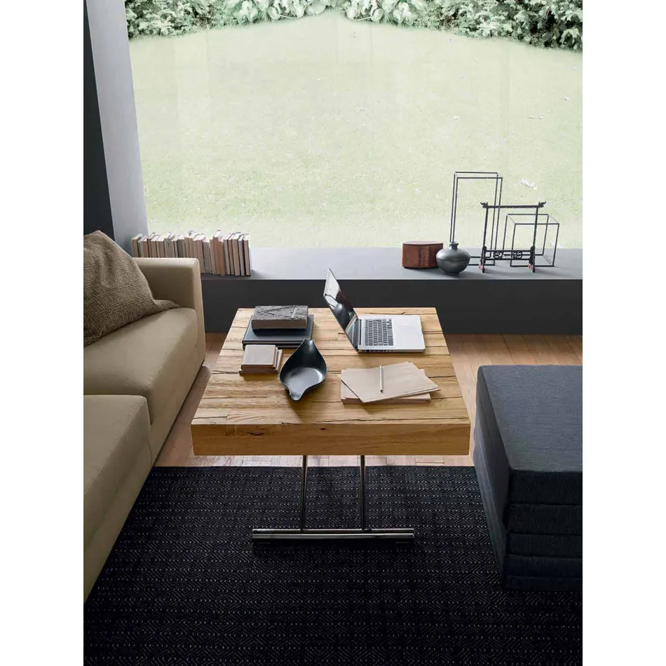 Table basse transformable en bois massif fabriquée en Italie - Trabucco Viadurini