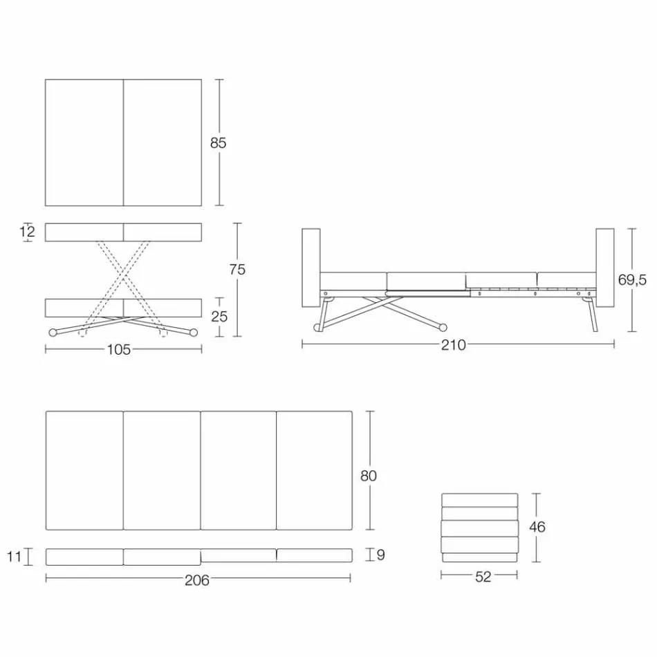 Table basse transformable en bois massif fabriquée en Italie - Trabucco Viadurini