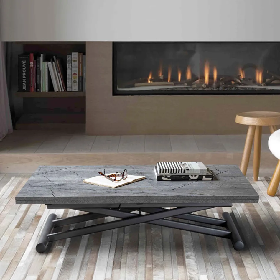 Table basse transformable en métal avec plateau en mélamine - Sandero Viadurini