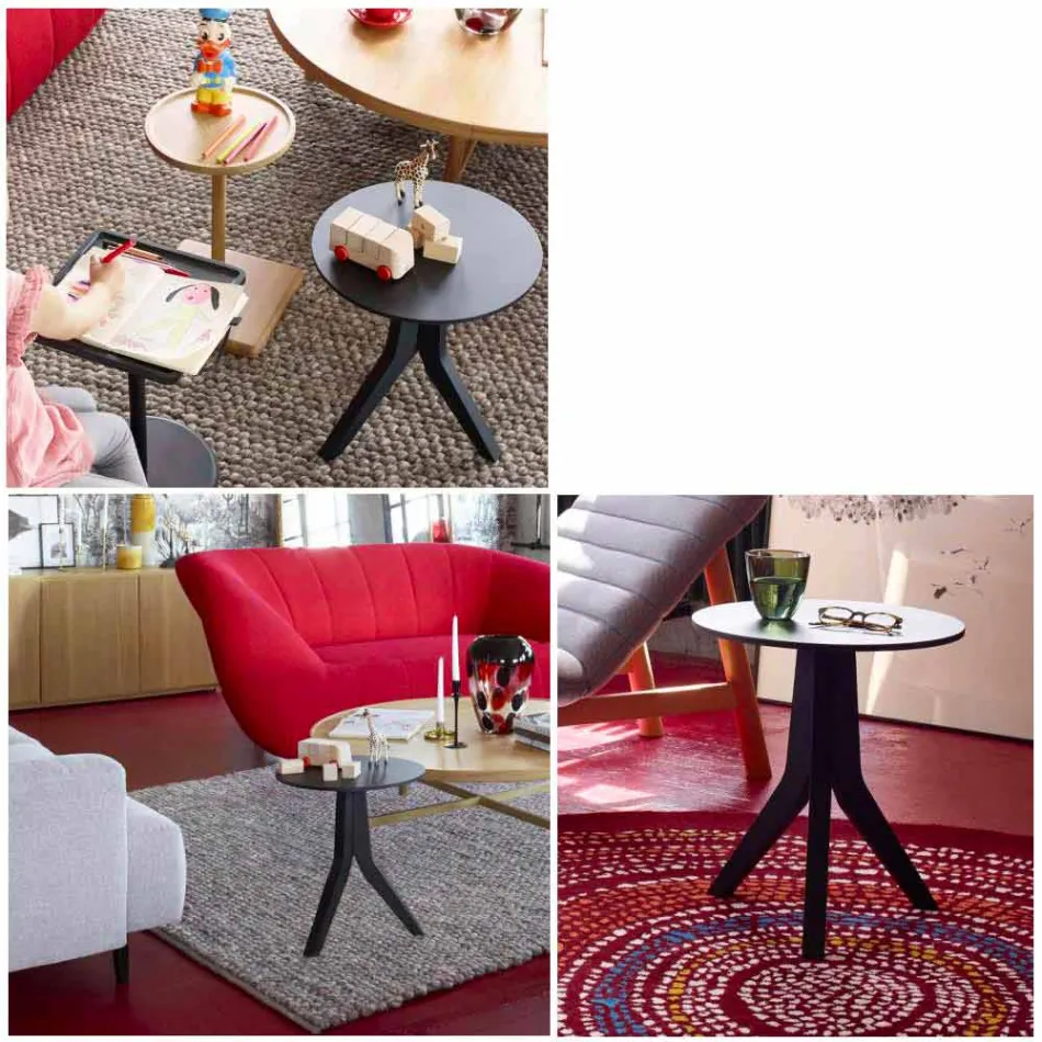 Table Basse Design Ronde Moderne En Bois Laqué Noir - Sperone Viadurini