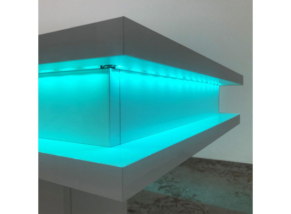 Table basse de salon en bois blanc brillant avec ou sans lumière LED - Perro Viadurini