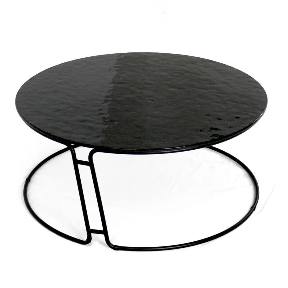 Table basse avec plateau en verre et base ronde Made in Italy - Tullia Viadurini