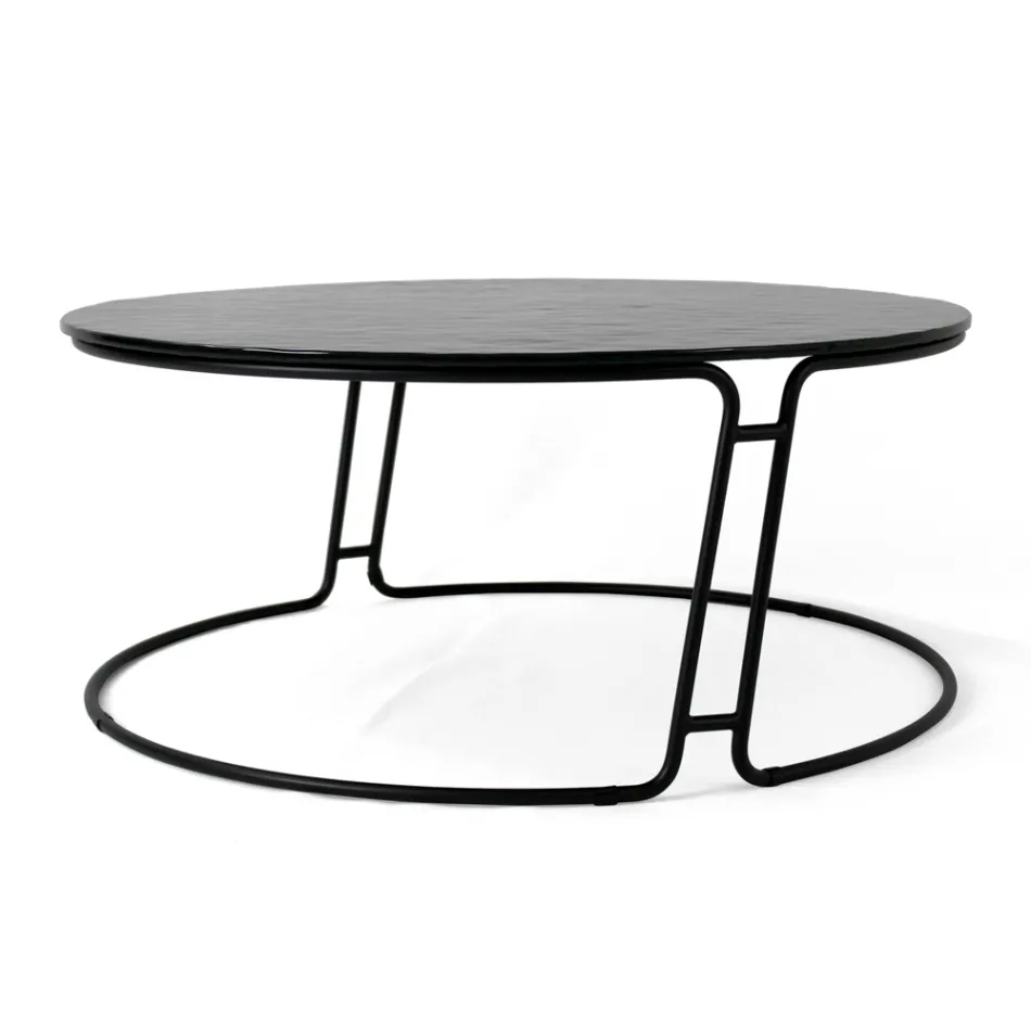Table basse avec plateau en verre et base ronde Made in Italy - Tullia Viadurini