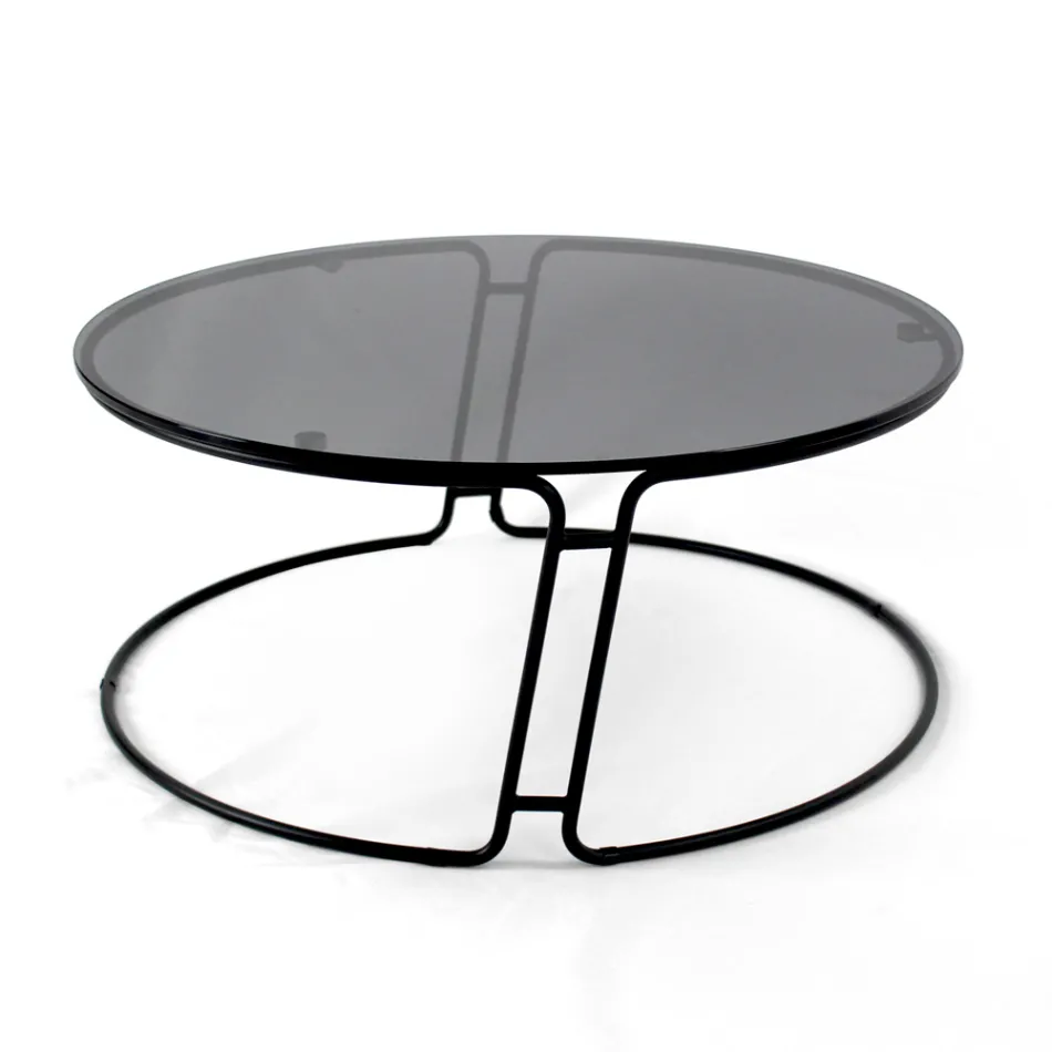 Table basse avec plateau en verre et base ronde Made in Italy - Tullia Viadurini